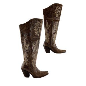 Ladies Dan Post Brown Leather Distressed Knee High Western Boots Size 8 M